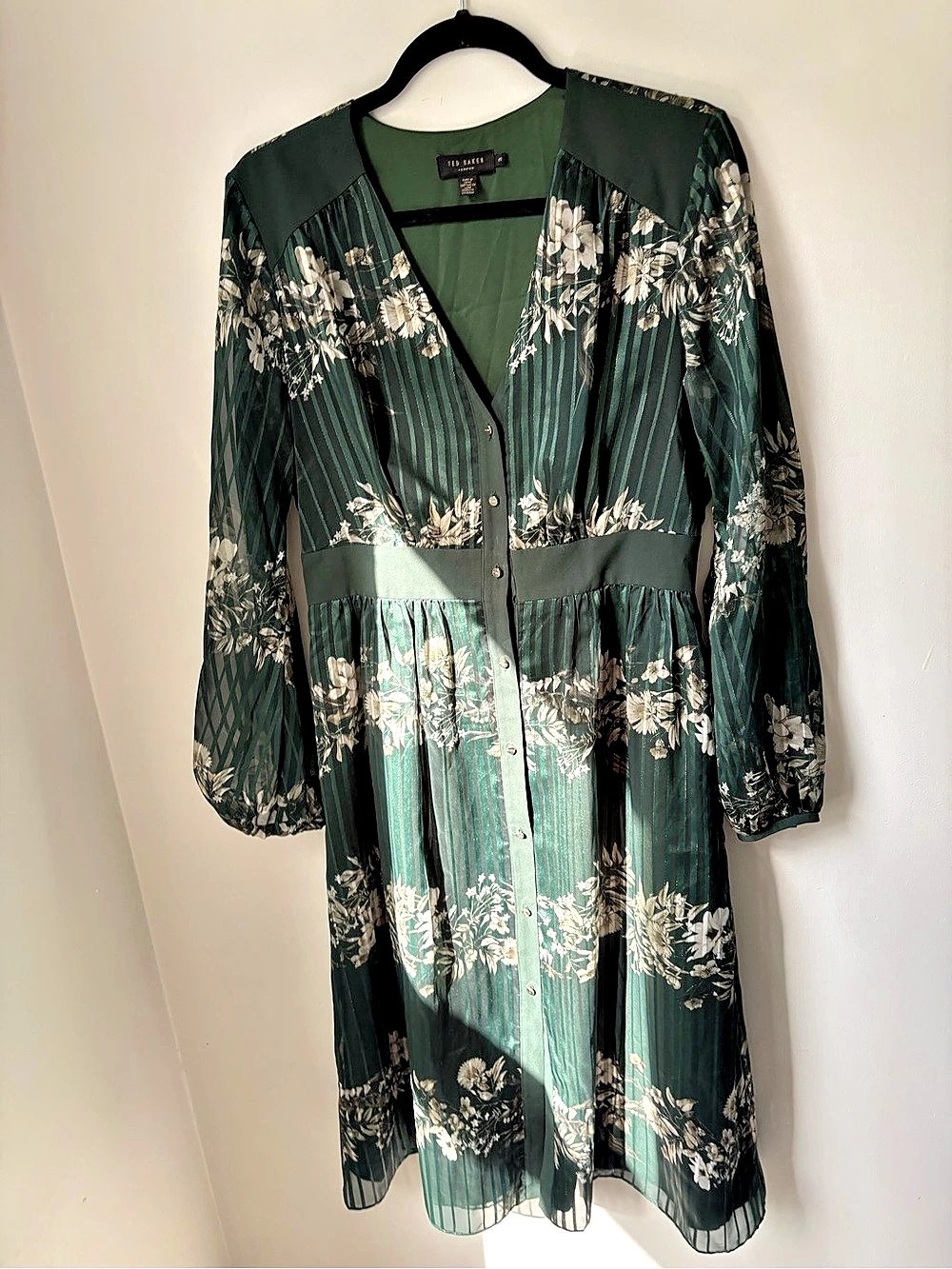 Ted Baker Long Sleeve Floral Midi Dress Green